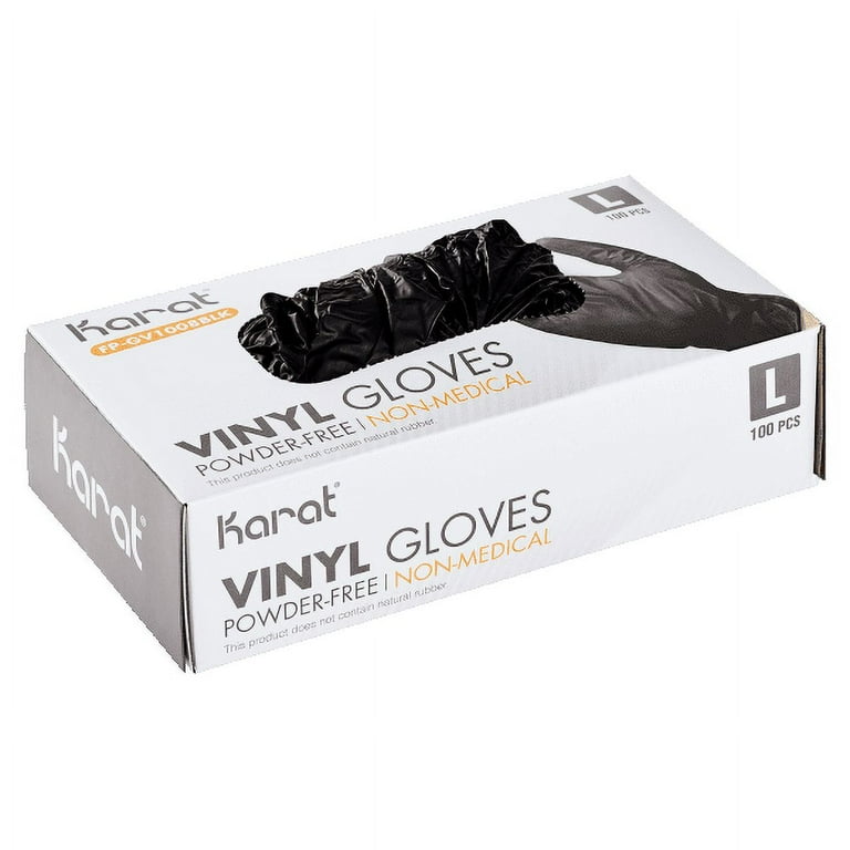 Karat Vinyl Black Gloves, Large, Powder-Free, Disposable, 1000 Pcs
