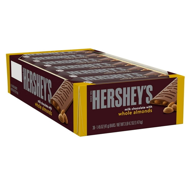 HERSHEY'S Milk Chocolate with Almonds Candy, Bulk, 1.45 oz, Bars (36 ct