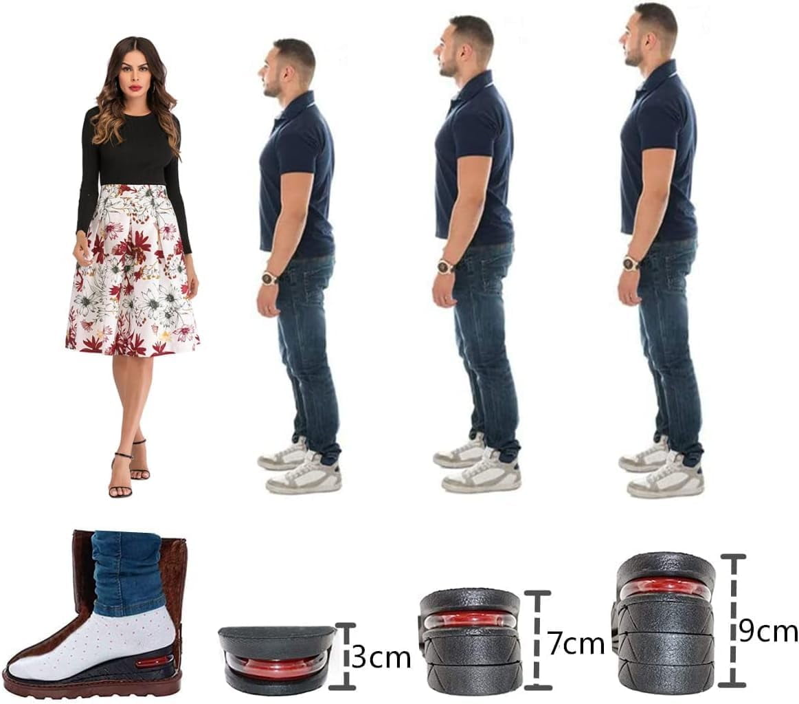 Height Increase Insoles for Men, 4 Layers Shoe Height Inserts to Make You Taller, Multi-Layer Invisible Boosting Lifts Soles for Women Kit with Air Cushion Heel Height 3.54 Inch