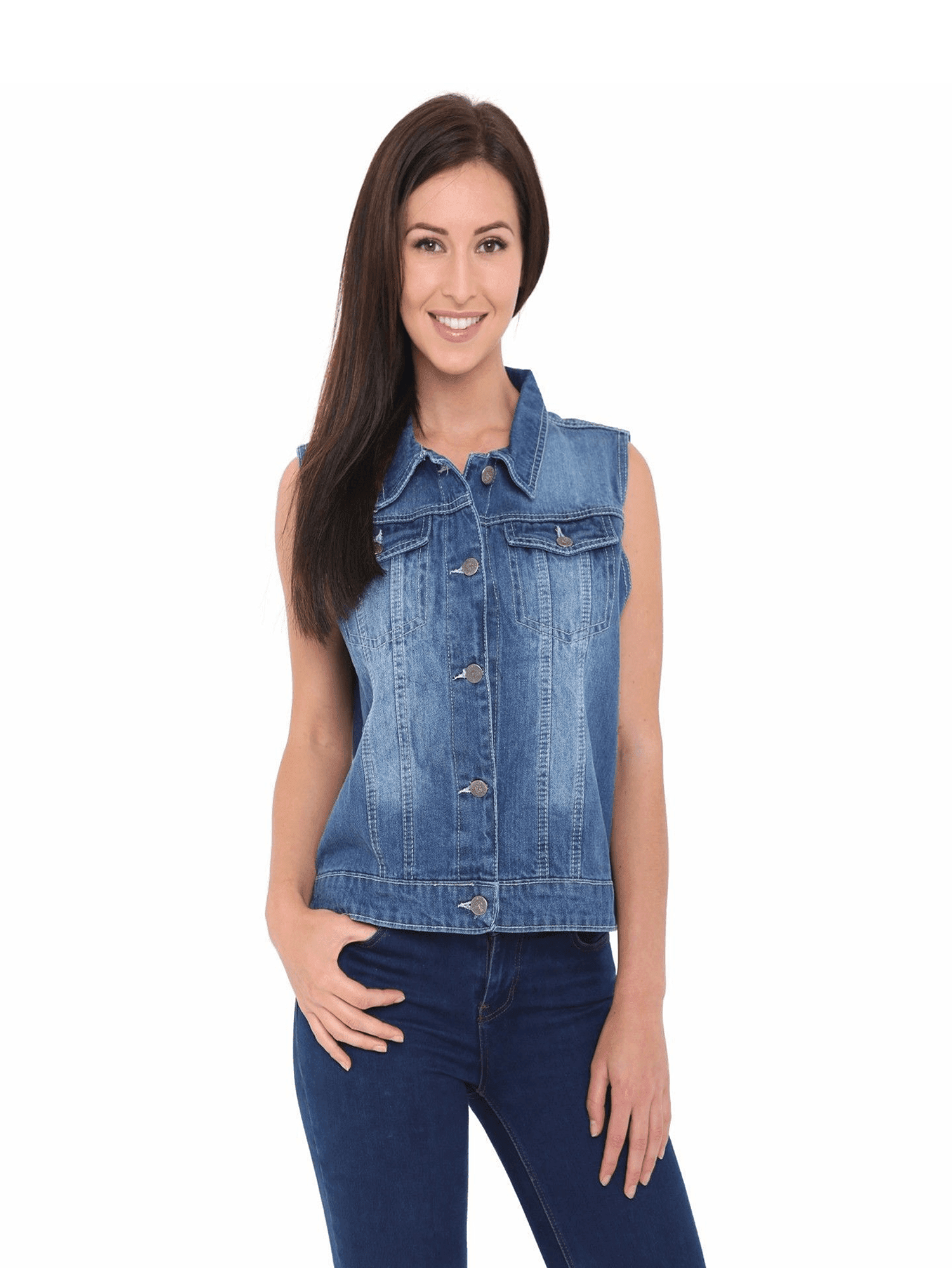 SKYLINEWEARS Women's Denim Vest Buttoned Washed Denim Vest Sleeveless
