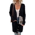 thumbnail image 2 of Women'S Autumn and Winter Long Sleeve Cardigan Sweater Cable Knit Front Button Long Coat Black L, 2 of 7