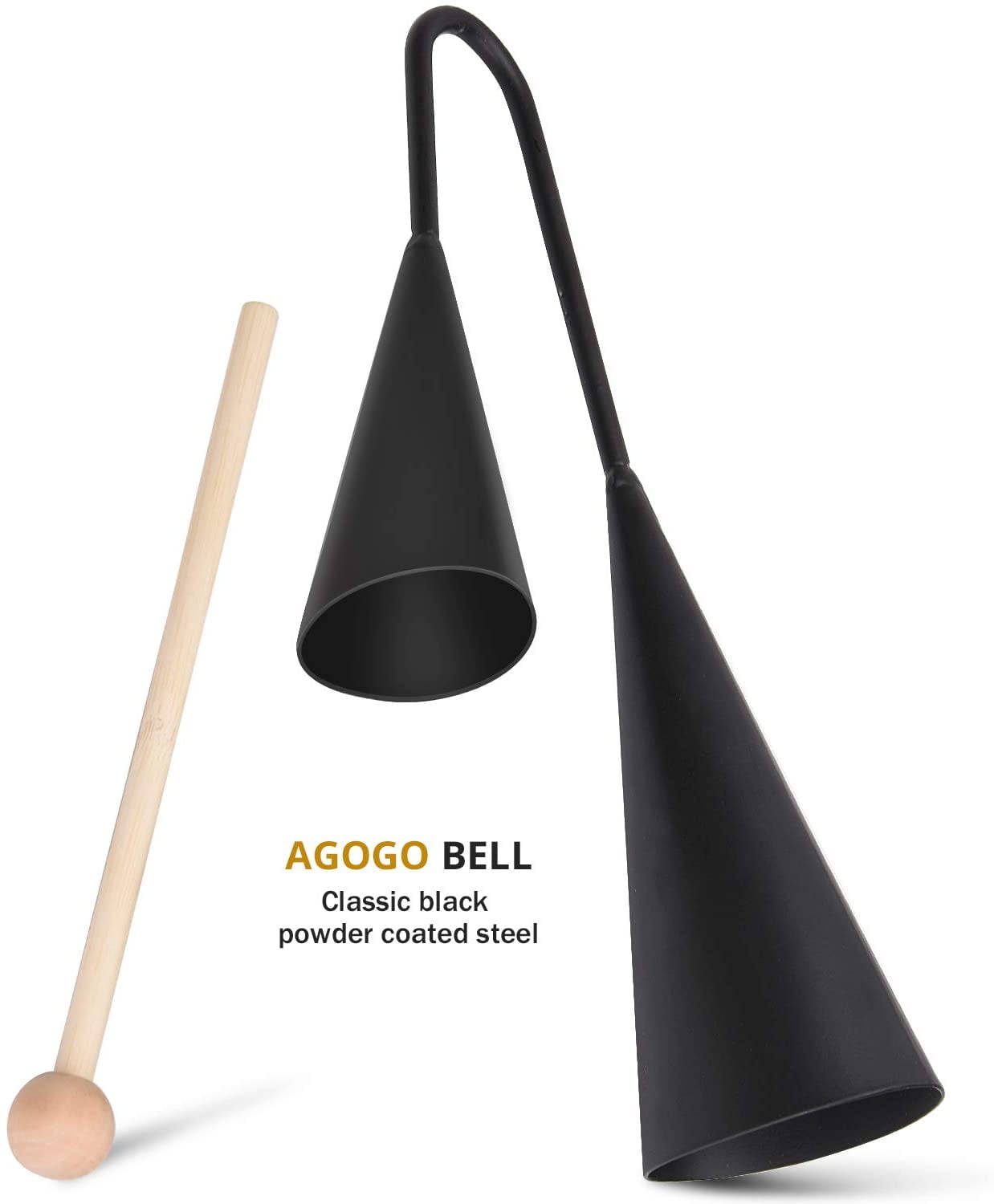 Two Tone Traditional Samba Percussion Instrument Agogo Bell Handheld Latin Percussion Instrument with Wooden Stick Big 