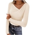 thumbnail image 7 of Women's V Neck Long Sleeve Tops Shirts Blouses Solid Color Loose Fit Casual Daily Wear Business Casual Work Office Vacation Outfits Fashion Essential Gift for Women | Aestivo,Beige XL, 7 of 7