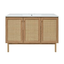 Classe 48 in. Brown Oak Bathroom Vanity With White, 3-Hole Ceramic Sink Top