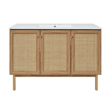 Classe 48 in. Brown Oak Bathroom Vanity With White, 3-Hole Ceramic Sink Top