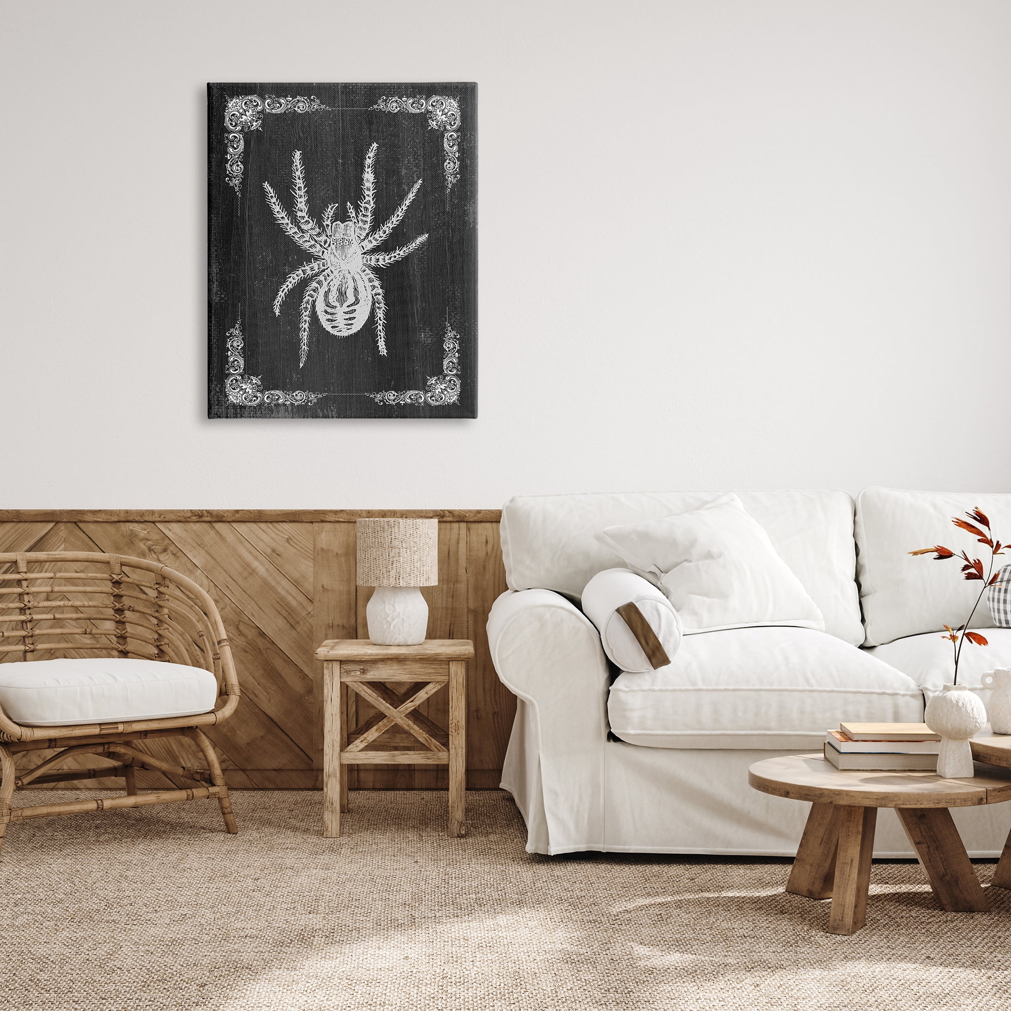 Stupell Industries Black & White Spider Holiday Painting Gallery Wrapped Canvas Print Wall Art, 30 x 40