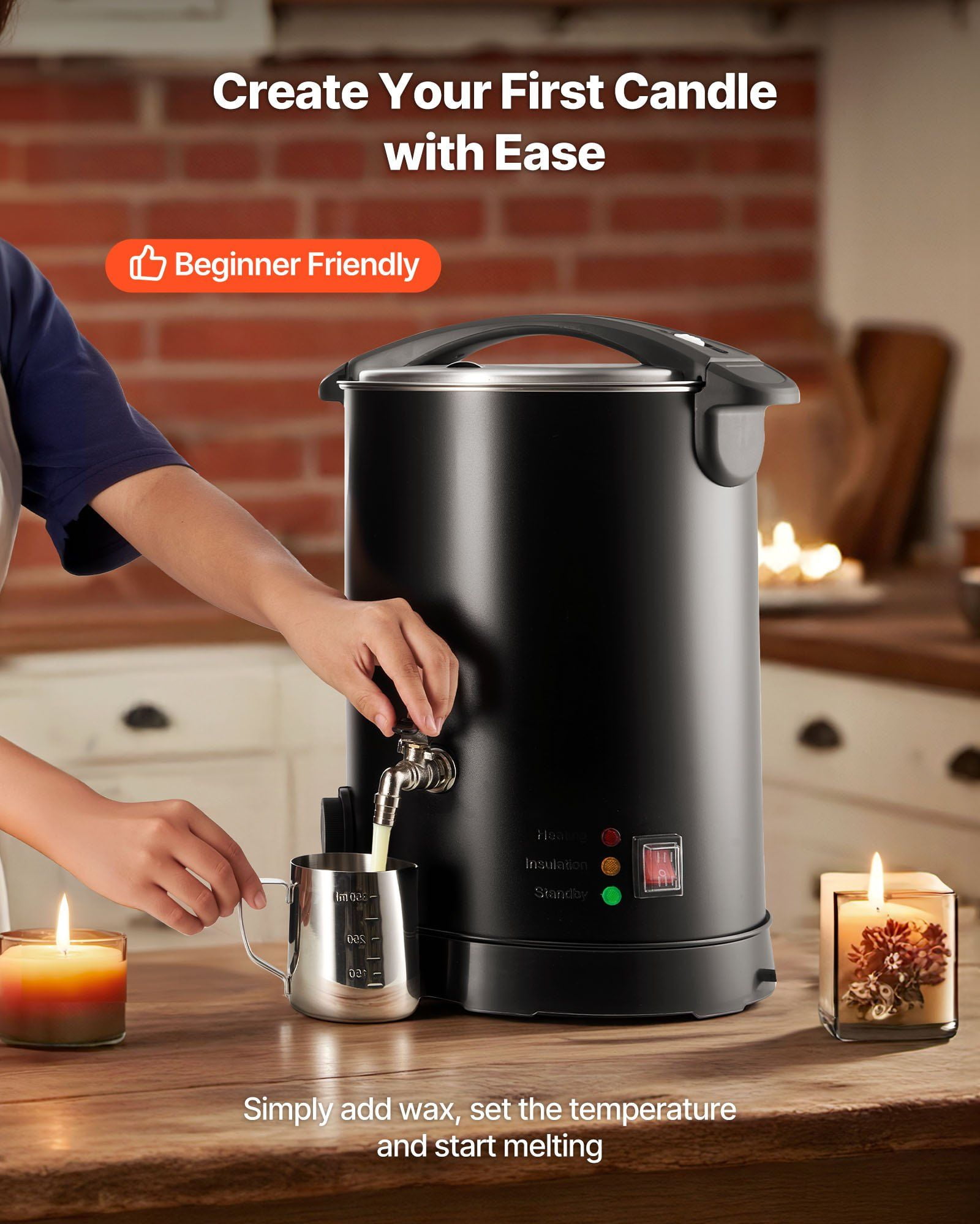 CAFORKP 10.6Qt Wax Melting Pot with Temperature Control & Pour Spout - Premium Candle and Soap Making Supplies