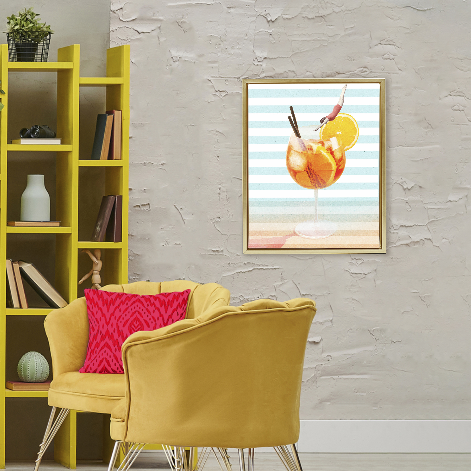 Spritz Cocktail Dive Gold Framed Floater Canvas Wall Art, design by Lil' Rue