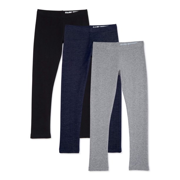 Wonder Nation Girls Solid Leggings, 3-Pack, Sizes 4-18 & Plus