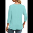thumbnail image 4 of Blusas de Mujer con Mangas 3/4 y Cuello en V, Estilo Túnica Informal, Básicas, Holgadas Verde XL, 4 of 6
