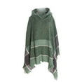 thumbnail image 2 of Rohuuque Women's Hooded Cape with Fringed Hem Herringbone Knit Hooded Poncho Pullover Cape Warm Winter Gothic Bohemian Style Shawl Green, 2 of 5