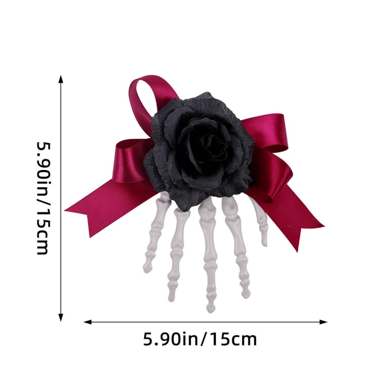 RoamHome Halloween Skeleton Hand Hair Clip with Rose Bow, Gothic