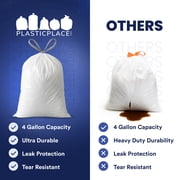 Plasticplace 4 Gallon Trash Bags │ 0.7 Mil │ Drawstring White Garbage Can Liners │ 17 x 16 (100 Count)