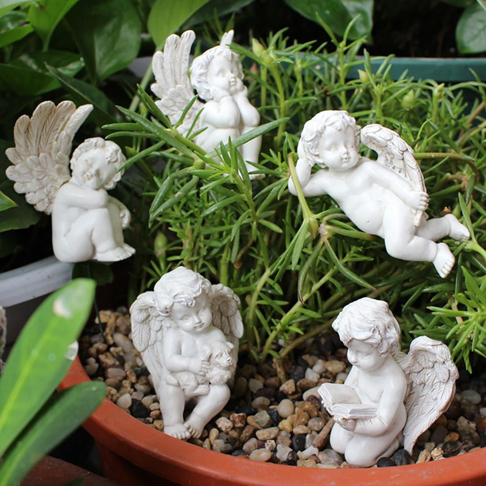 Angel Stakes Figurine Miniature Resin Sculpture Garden Statue for