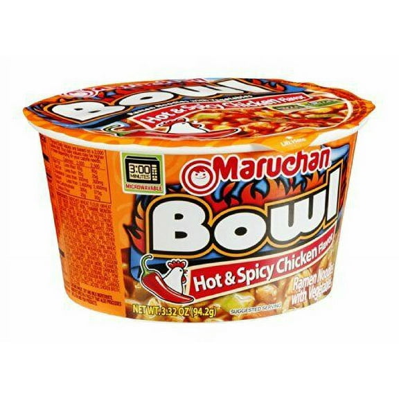 Maruchan Bowl Hot & Spicy Chicken Flavor Ramen Noodles 3.32 oz [12-Pack]