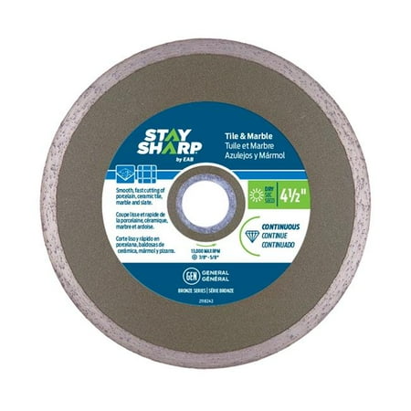 

Stay Sharp 2118242 4.5 in. Continuous Rim Ceramic Tile Bronze Diamond Blade - Recyclable