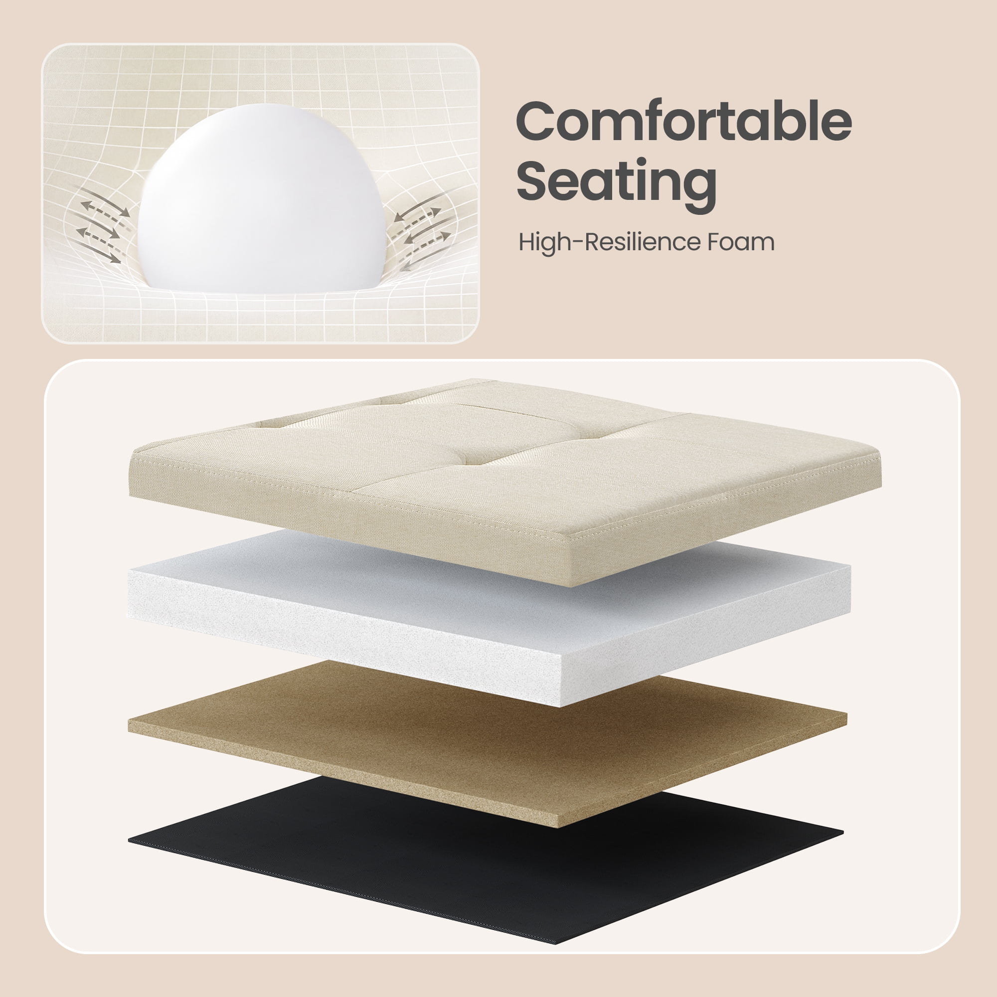 Ledrem Cream White Folding Storage Ottoman Bench with 660lb Capacity, Ottoman with Storage, Footrest