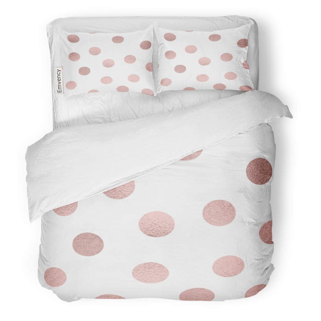 ZHANZZK 3 Piece Bedding Set Pink Pattern Rose Gold Dots on Confetti