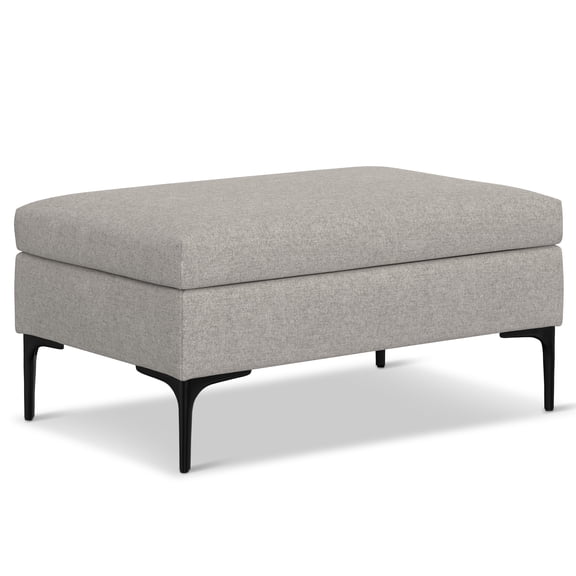 Rebecca 36 inch Wide Rectangular Coffee Table Storage Ottoman with Lift Up Lid in Cloud Grey Polyester Linen-Look