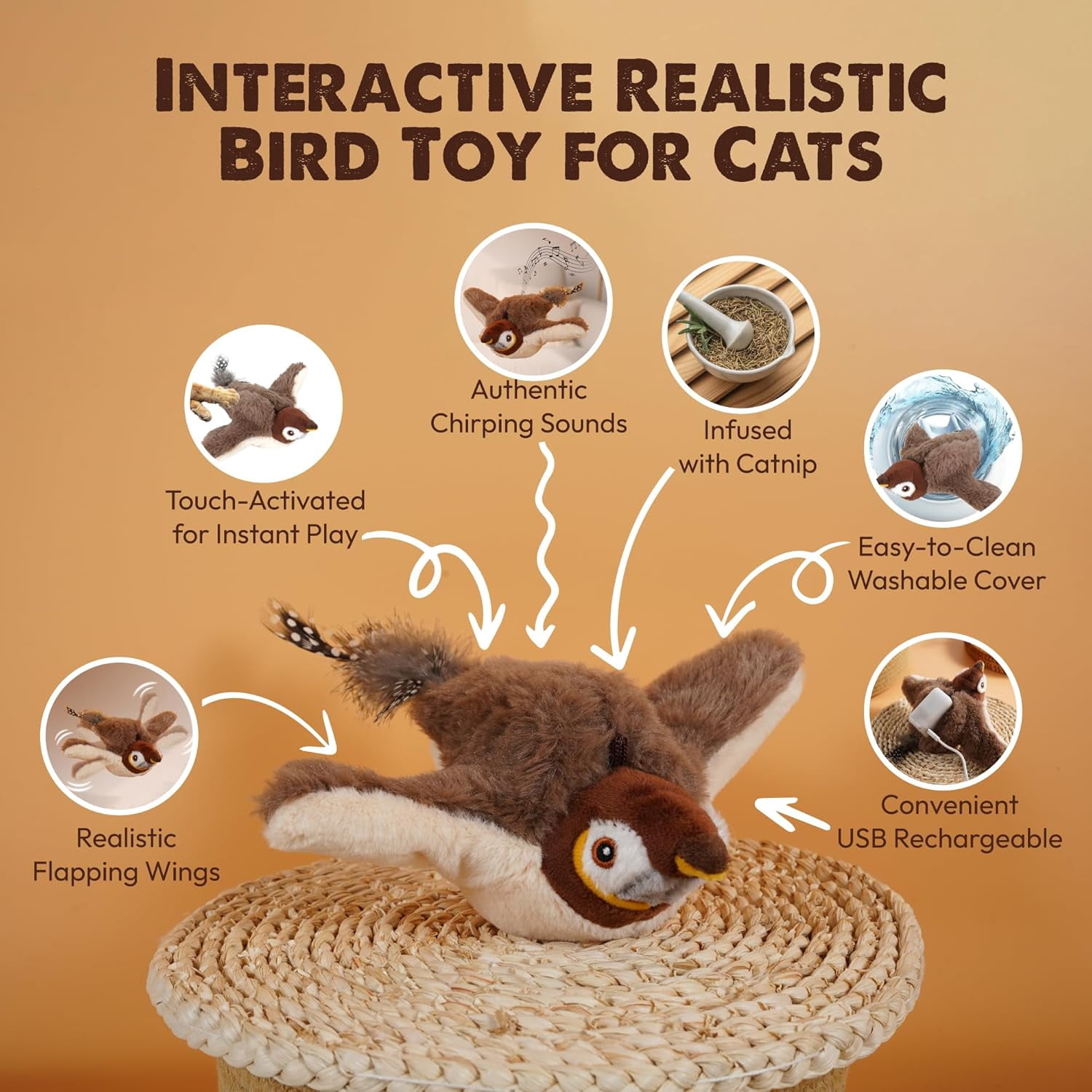 Flying Bird Cat Toys for Indoor,Interactive Chirping Bird Cat Toys with Flapping Wings,Flying Simulation Electric Sparrow Shaking Hunting Pet Toy