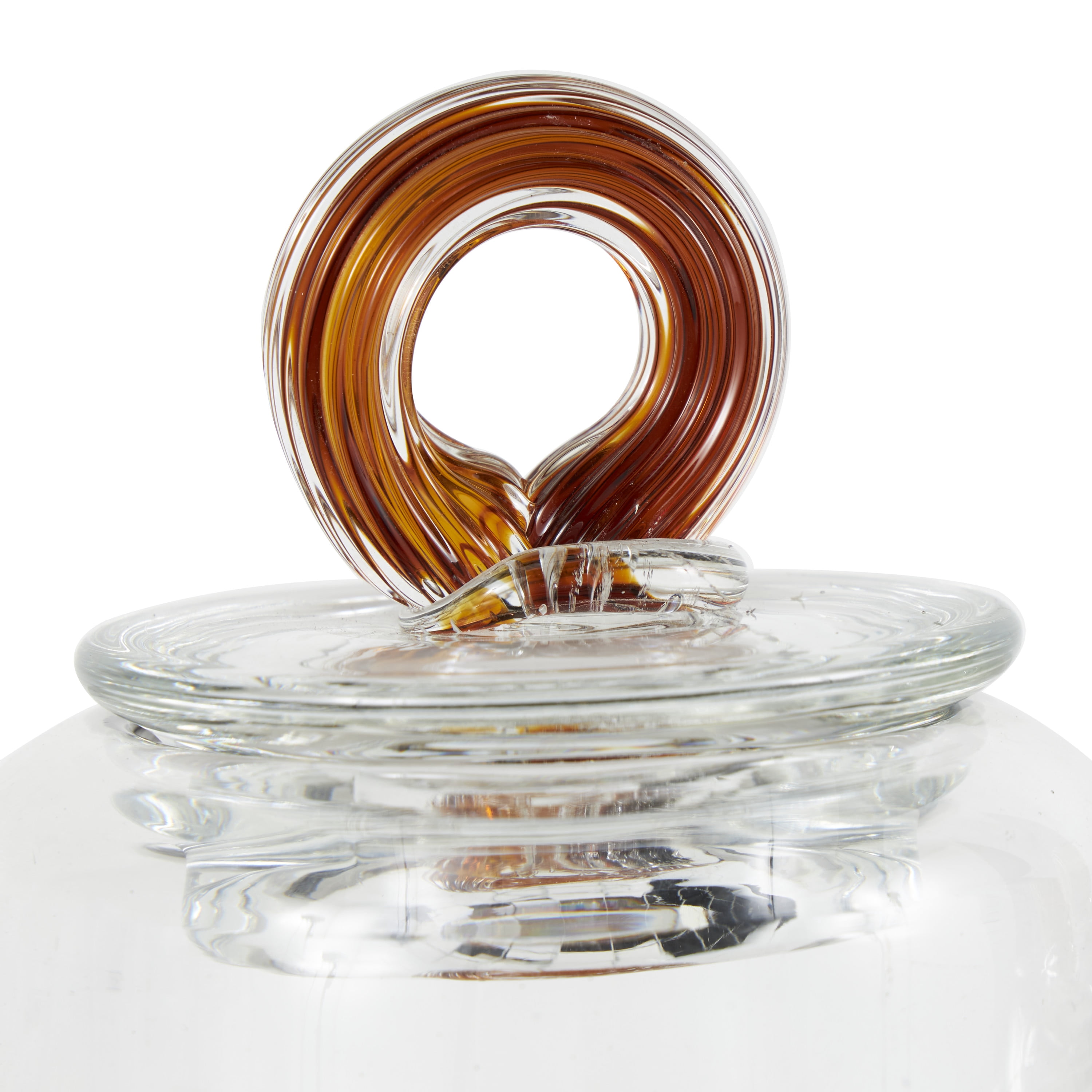 DecMode 9", 8"H Brown Glass Handmade Decorative Jars with Gold Flake Details and Ring Lids, 2-Pieces