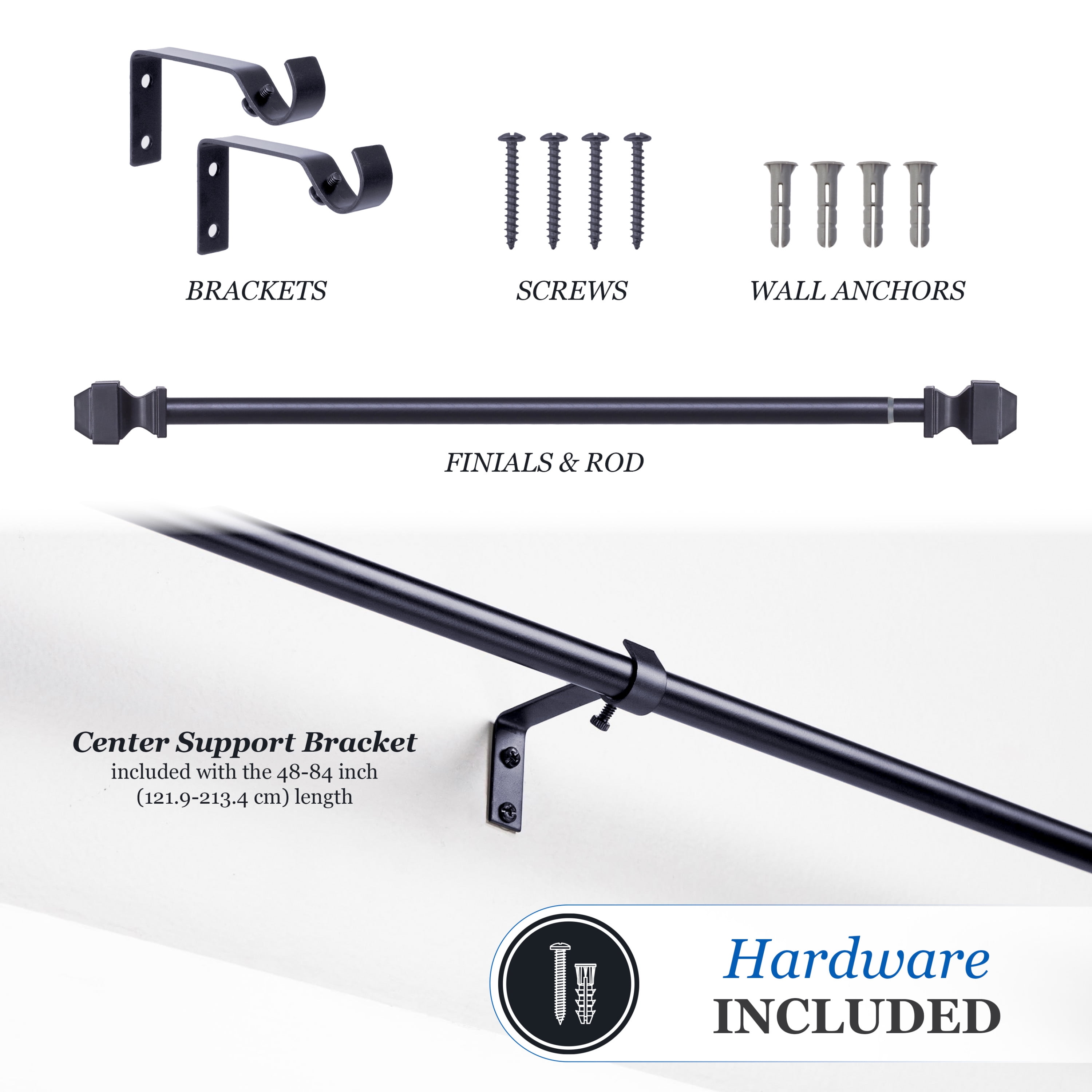 Mainstays 48-84 in. Devon Adjustable Petite Cafe Curtain Rod, 1/2 in. Diameter