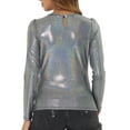 thumbnail image 3 of INSPIRE CHIC Women's Top Long Sleeve Sparkly Glitter Shiny Metallic Tops XS Black Multicolor, 3 of 6