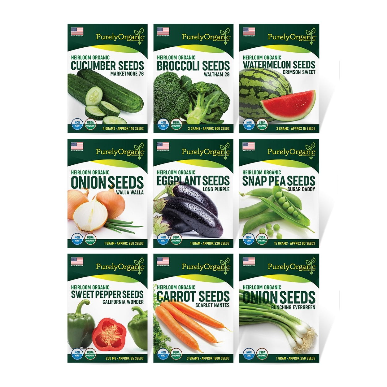 Purely Organic Vegetable Garden Starter Kit (9 Seed Packets Over 3500