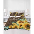 thumbnail image 2 of Quilts Queen Size Bedding Set, Sunflower Reversible Summer Quilt 3 Pieces, Summer Botanical Yellow Floral Brown Wooden Lightweight Bedspreads Coverlets with 2 Pillow Shams for All Seasons, 2 of 5