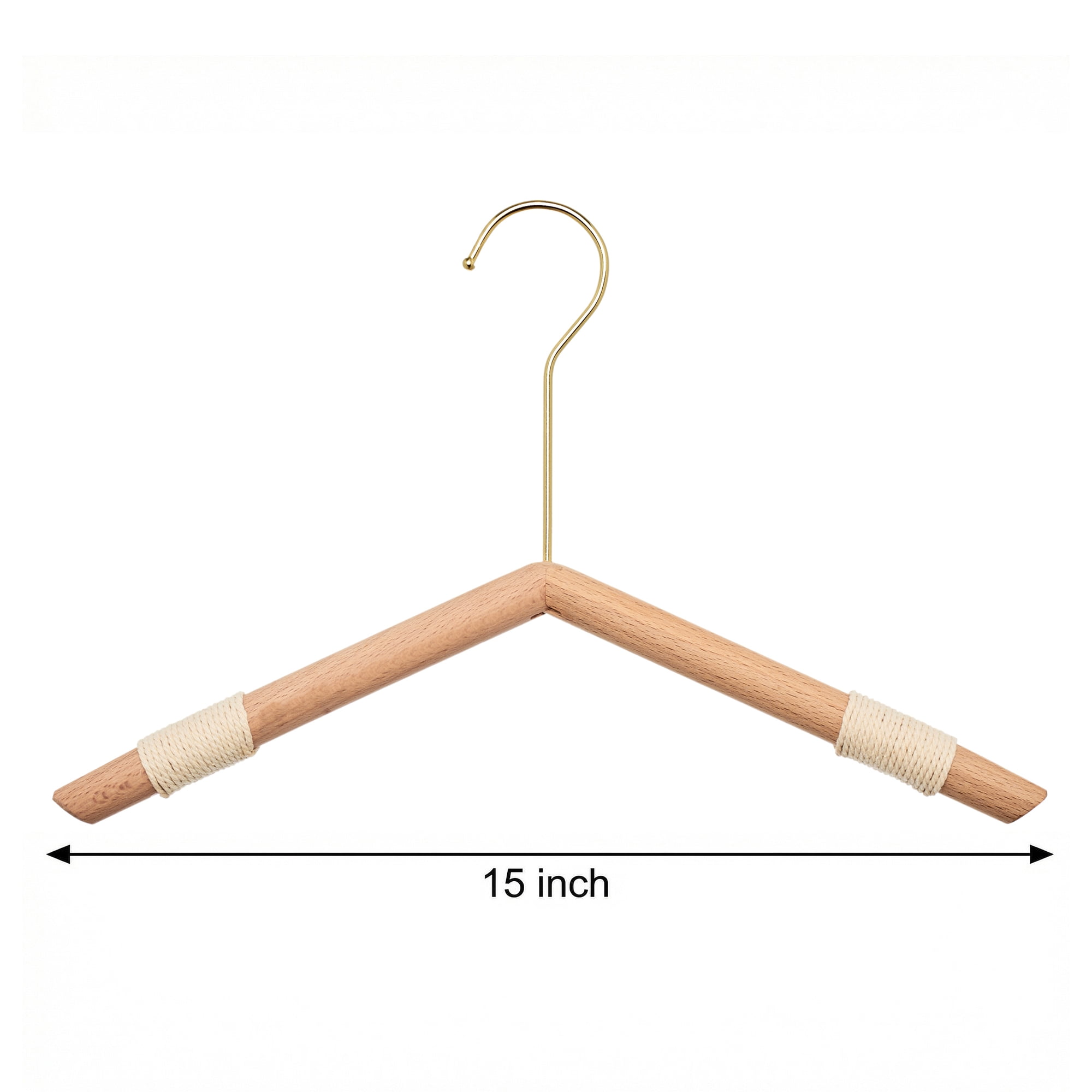Unique Bargains 2Pcs Wood Nonslip Rope Durable Hangers Gold