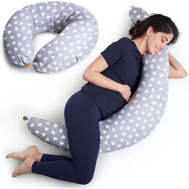 Gris-Corazón Blanco, Almohada de Lactancia y Embarazo para Dormir Almohada Corporal Reductora Multifuncional Mujer Embarazada Algodón Extraíble
