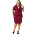 thumbnail image 3 of DARING DIVA Women's Plus Blazer Suit Set Notch Lapel Pencil Skirt 3X Burgundy, 3 of 6