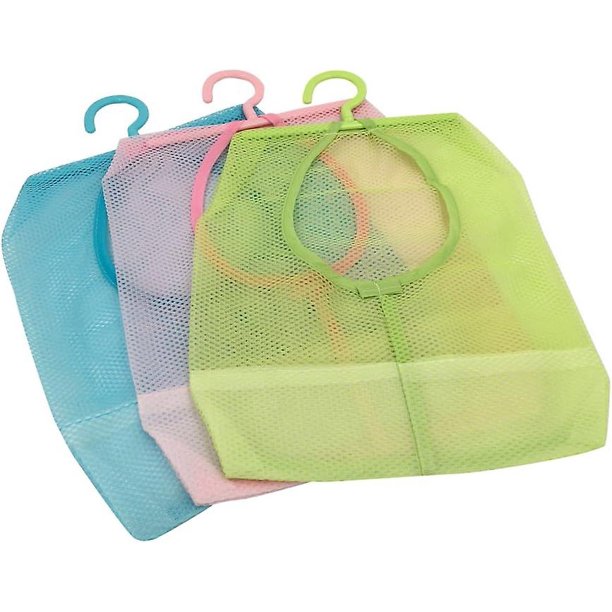3-pack Hanging Clothespin Bag With Hanger, Convenient Mesh Storage For Home Organization (blue/green/pink)