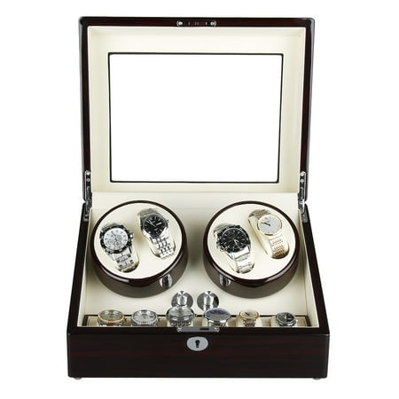 - FLOUREON Watch Winder, Luxury Wood Rotation Motor Automatic 4+6 Watch Winder Box Display Double Watch Gift Storage Case