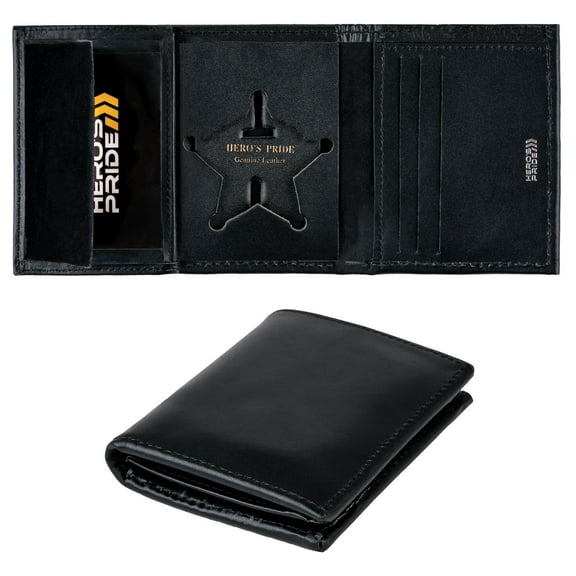 Hero’s Pride Deluxe Tri-Fold Wallet, Recessed Cutout for 2-3/4" x 2-5/8" 5 Point Star Badge with Balls