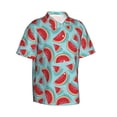 thumbnail image 3 of Xecao Watermelon print Hawaiian shirt - a stylish short-sleeve button-down for men, perfect for casual beach and tropical outings., 3 of 9