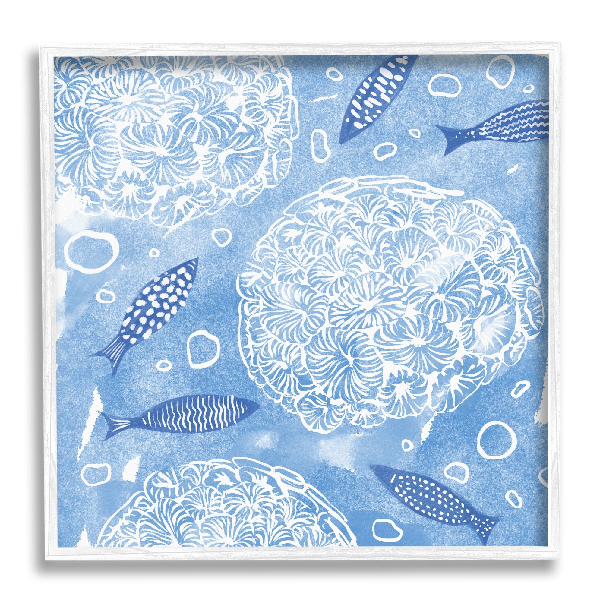 Stupell Industries Fish Swimming Among Sea Life Coral Flowers Bubbles Graphic Art White Framed Art Print Wall Art, Design by Ziwei Li