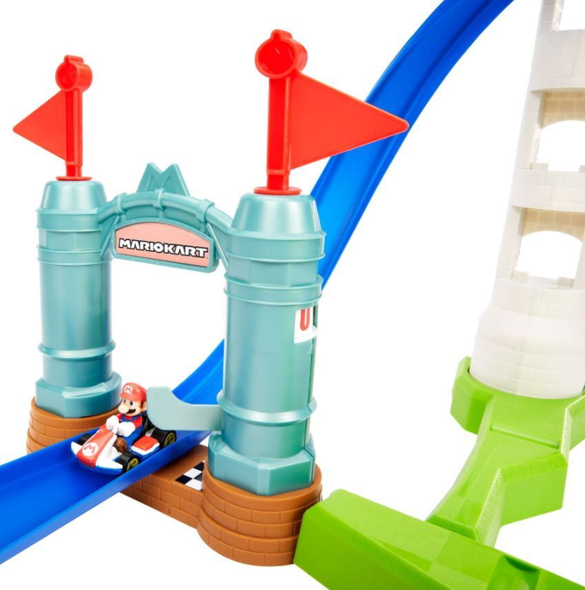Hot Wheels Mario Kart Circuit Slam Vehicle Playsets with Mattle Blue Car Toy