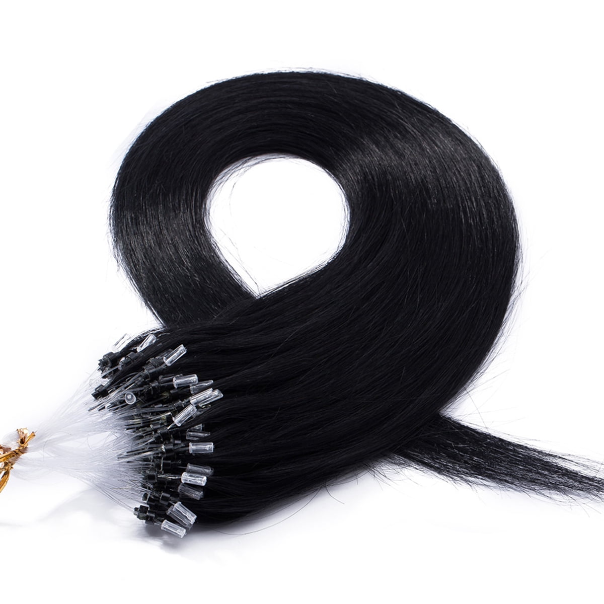 SEGO Micro Loop Thick Real Remy Human Hair Extensions Invisible Band Micro Ring Beads Hair 100 Strands Black Hair Extensions