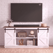 Homall Farmhouse TV Stand for TVs up to 65'', Storage Cabinet with Sliding Barn Door, Entertainment Center for Living Room, White