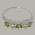 thumbnail image 5 of LBG British Made 10k White Gold Natural Peridot & Cultured Pearl Ladies Eternity Ring - 33 size options - Size 10, 5 of 7