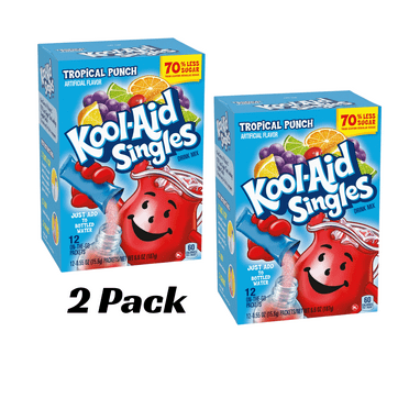 (2 pack) Kool-Aid Singles Sugar-Sweetened Tropical Punch Artificially Flavored Powdered Soft Drink Mix, 12 ct On-the-Go-Packets