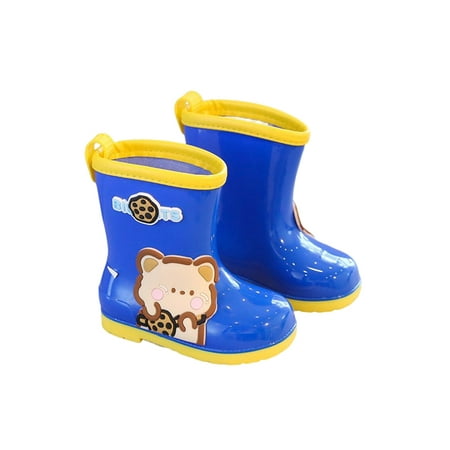 

Avamo Boys Girls Rubber Boots Cartoon Waterproof Booties Cotton Lining Rain Boot Children Mid-Calf Bootie Kids Round Toe Wide Calf Garden Shoes Blue 10C