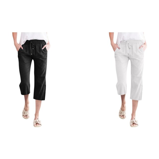(2-Pack) Rinsvye Womens Casual Loose Fit Drawstring Solid Color Big Size Points Pants Comfort Summer Casual