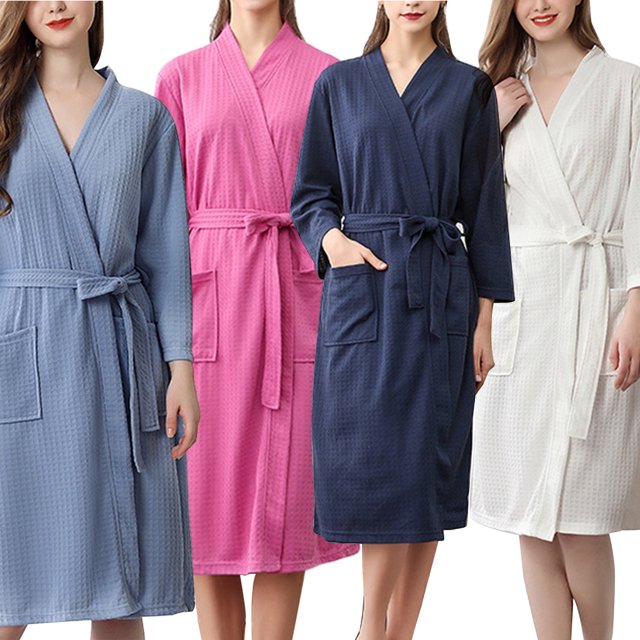Maoww Peignoir de Bain Absorbant pour Femmes Robe de Maison Unie Robe de Nuit Peignoir Gaufré Robe de Spa Robe de Maison