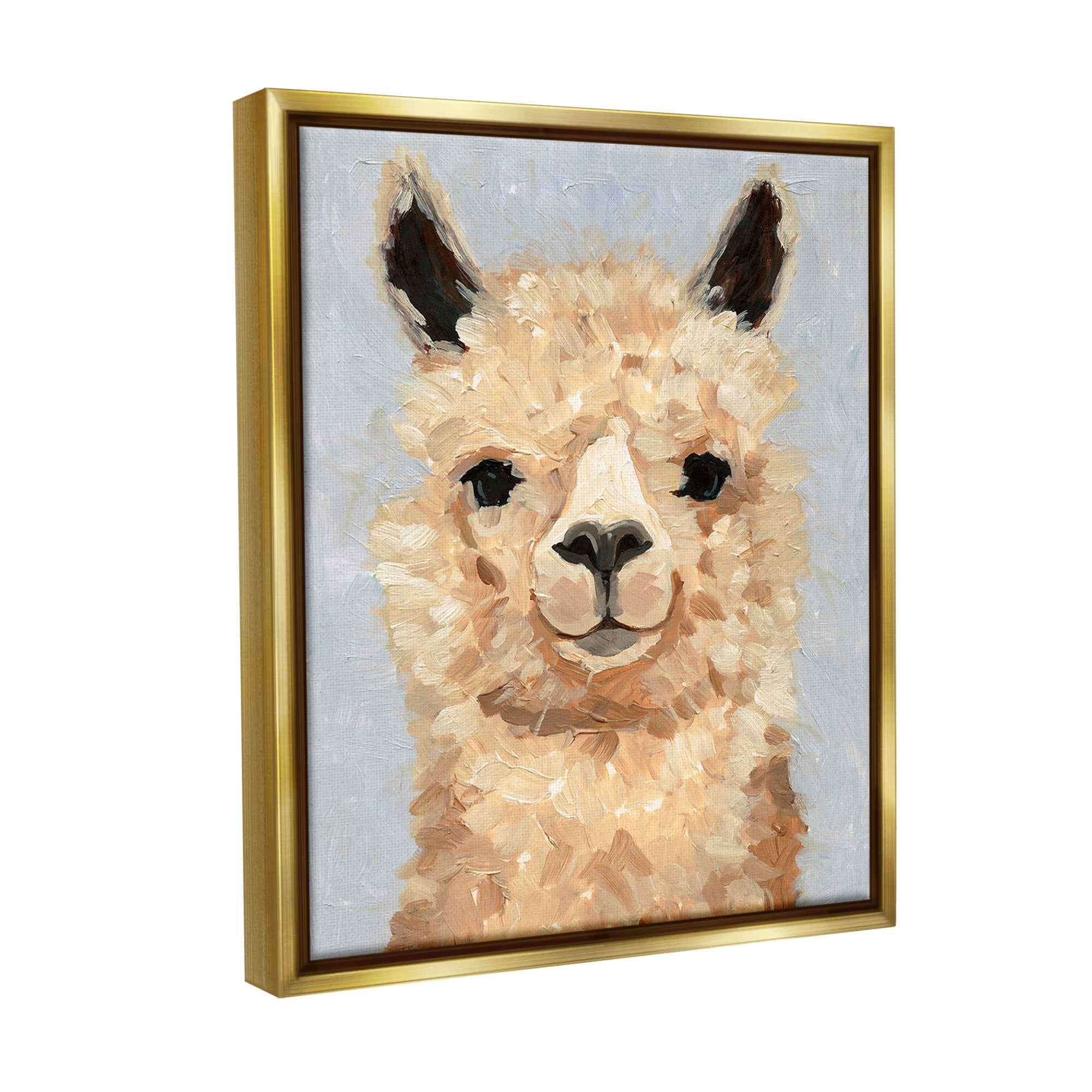 Stupell Industries Fuzzy Alpaca Painting Animals & Insects Painting Gold Floater Framed Canvas Art Print Wall Art, 17 x 21
