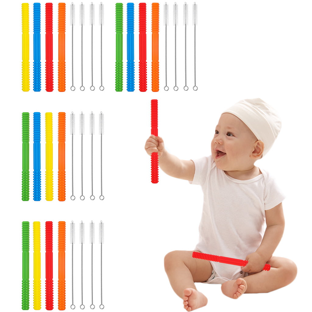 BPA Free Baby Teething Sensory Chew Molar Kids Silicone Hollow Tube Teether Toys