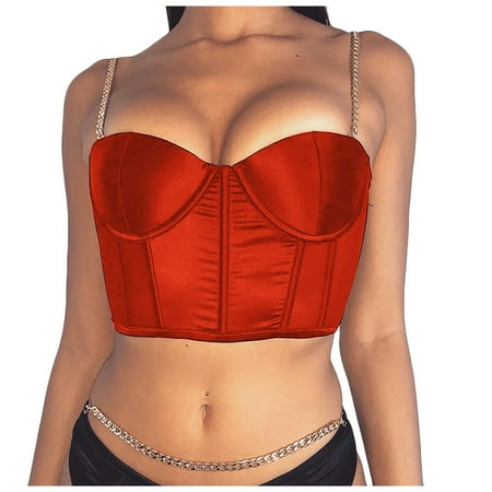 Women Sexy Spaghetti Strap Satin Crop Corset V Neck Sleeveless Crop Bustier Slim Fit Clubwear Crop Camis Top Valentines Day Gifts