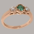 thumbnail image 3 of LBG British Made 18k Rose Gold Natural Emerald & Cultured Pearl Womens Anniversary Ring - 33 size options - Size 9, 3 of 7