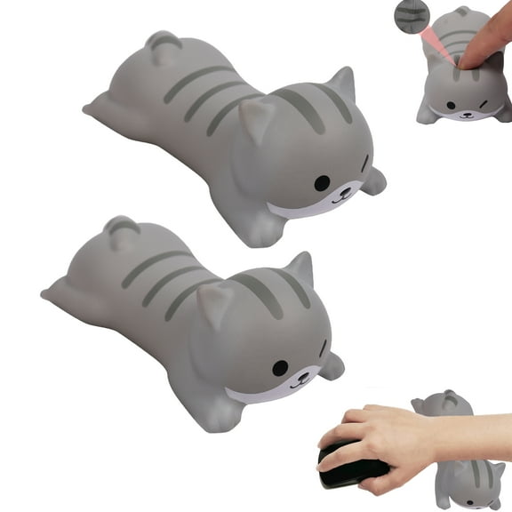 Dpisuuk Wrist Support for Mouse, 2PCS Soft Cute Gray Cat Shape Wrist Rest Support Pad for Keyboard Mouse, Mini Ergonomic Mouse Wrist Pad for Office Computer Laptop